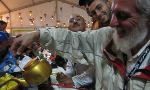 The Iraqi paragliding team serve tea for Cross Country magazine in the food tent The Iraqi paragliding team serve tea for Cross Country magazine in the food tent