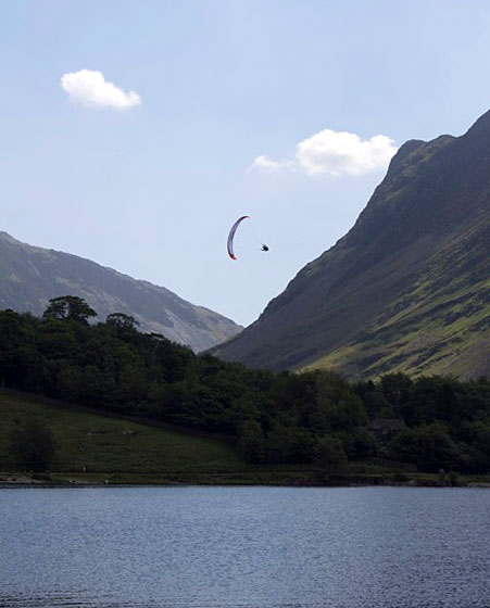 Flying over Buttermere at the 21st Lakes Charity Classic, 2011