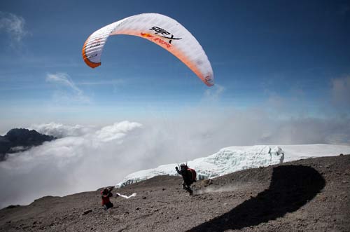 Andrew-Smith-launches-from-Mt-Kilimanjaro-16-Sep-2011 Andrew Smith launches from Kilimanjaro on Pierre's X-Alps paraglider