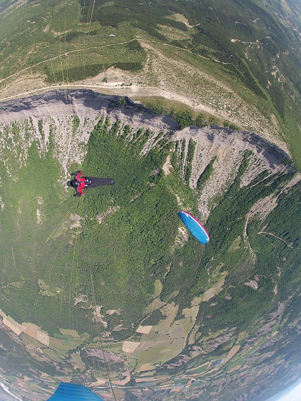 Climbing out from take off on the mountain of Chabre on Task 3. Photo: Martijn Van Dijk