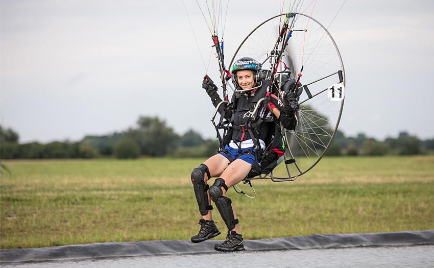 Marie Mateos, first female pilot in the 2017 FAI World paramotor League Cup. Photo: Marcus King / FAI