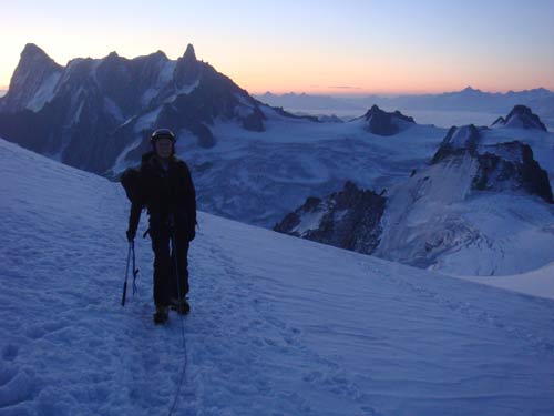 Squash Falconer on the long climb up Mt Blanc