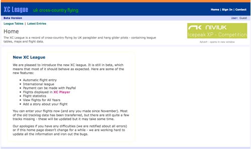 Screen shot of UK paragliding XC league's new website