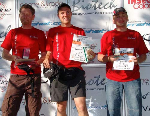 The winners' podium for the first Biotech Bordairline event of 2010 in Locarno, Switzerland