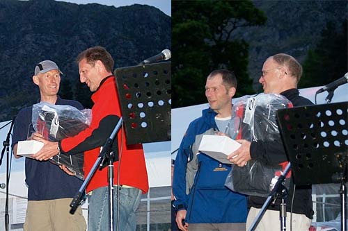Chris Robinson and Steve Etherington receive first prizes for the B and A competitions at the Lakes Charity Classic 2010