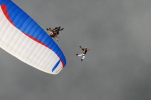 The winning shot: Skydive from a paramotor. Photograph: Tom de Dorlodot