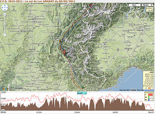 Luc Armant's tracklog from his 6 May flight, taken from the French league's website