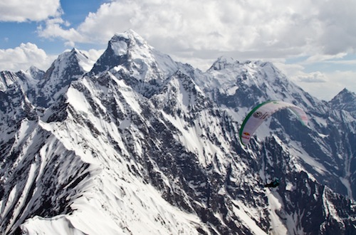 Thomas de Dorlodot paragliding in the Pakistan Karakoram mountains 