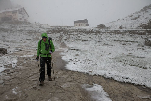Chrigel Maurer hikes towards the Tre Cime turnpoint early in the morning on 20 July 2011. Photo: Red Bull X-Alps