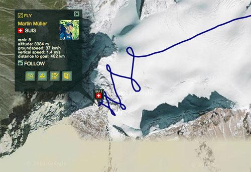 Martin Muller's 3,000m ridge soar. Photo: Red Bull X-Alps live tracking