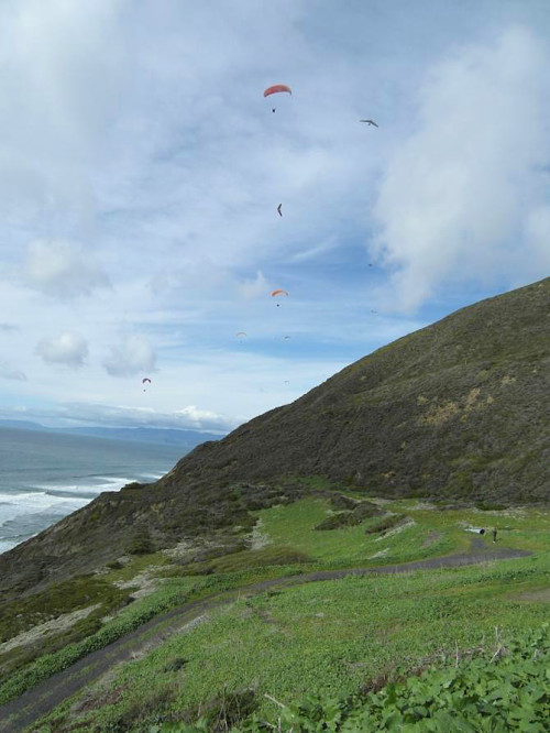 The Pacific Ocean cliffs paragliding launch of Mussel Rock near San Francisco