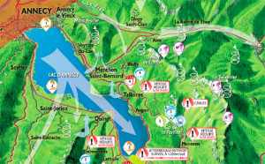 Detail of the new paragliding and hang gliding map of Annecy, France