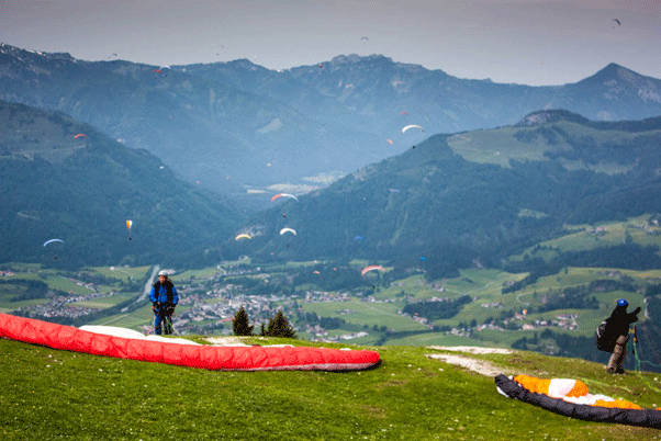 Koessen has wide, grassy take-offs accessed by cable car. All very civilised! Photo: Marcus King