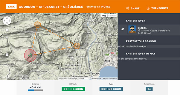 A screen grab showing a 40km triangle in the south of France. Image: intoCross.com