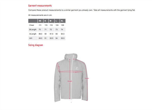 GIN Lite Tech jacket sizes