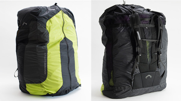 Front and back views of a packed Fastpack