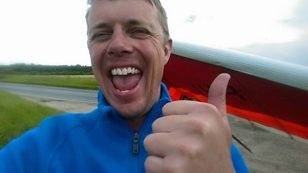 Carl Wallbank after his 330km flight. Photo: Carl Wallbank