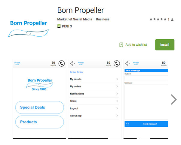 Born's Propeller Configurator app, on Google Play 