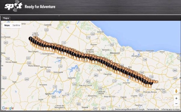 The spot track from the paragliding world record flight across the north east of Brazil, 9 December 2015