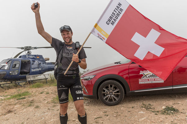 Will he do it again? Four-time winner Chrigel Maurer at the finish of the 2015 red Bull X-Alps on 13 July 2015. Photo: Harald Tauderer/Red Bull Content Pool