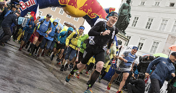 Competitors perform at the start of the Red Bull X-Alps in Salzburg, Austria on July 2, 2017