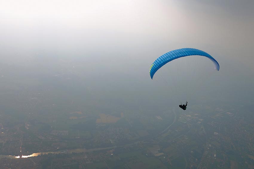 Thermalling on a light, technical day. Photo: Kelly Farina / Mastering Paragliding