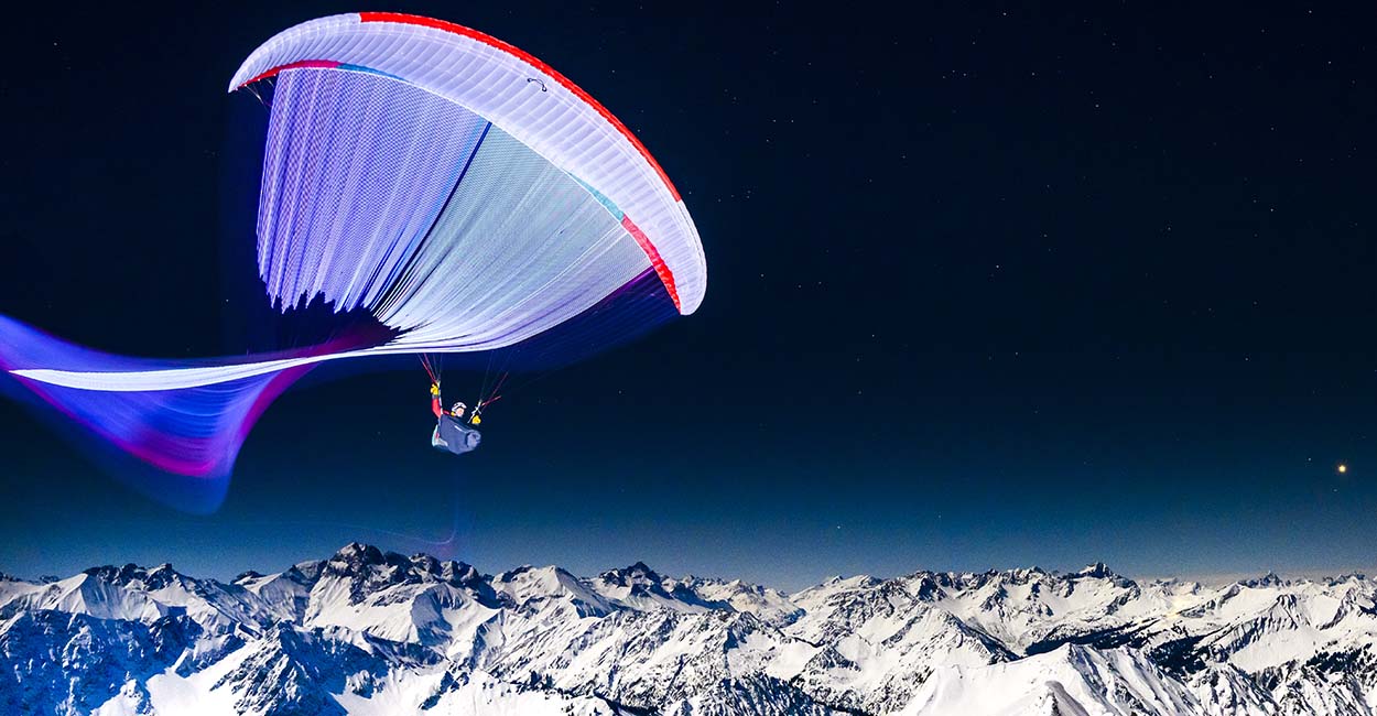 Paragliding by moonlight. Photo: Adi Geisseger
