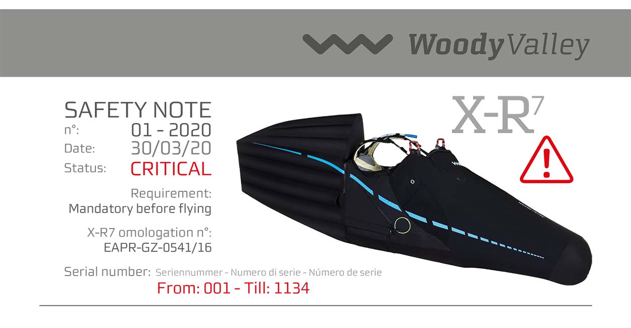 Woody Valley XR-7 safety note