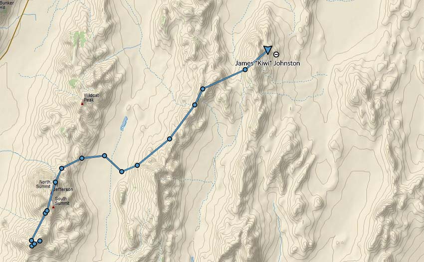Kiwi's InReach tracklog showing his last known position