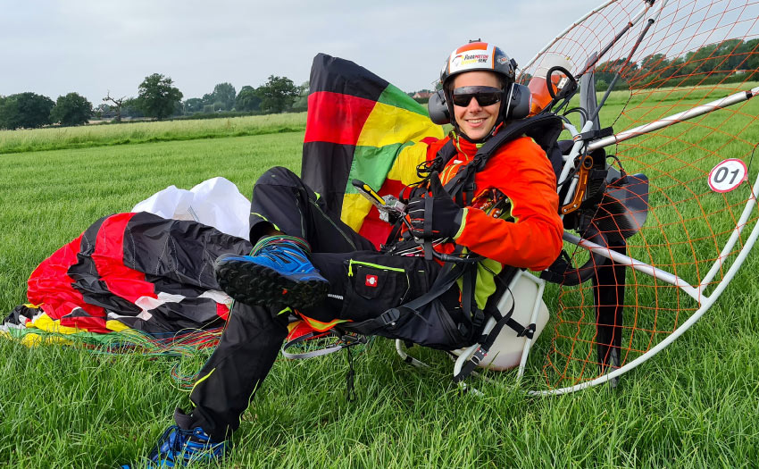 Paramotor pilot Benedikt Bos. Photo: Blaise Brogan