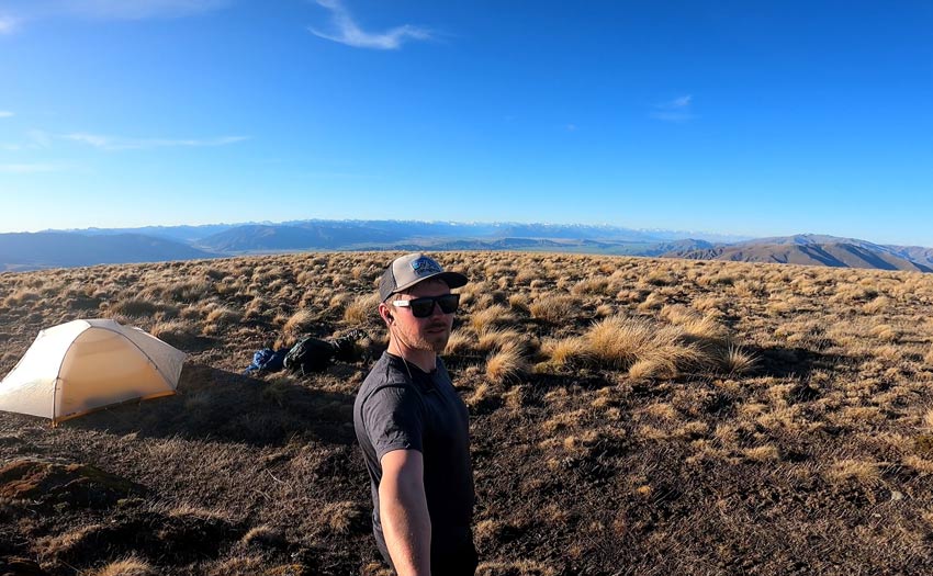 Camp above Mackenzie basin New Zealand