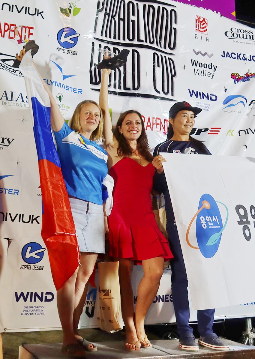 Violeta Jimenez, Evgeniya Belova and Junghun Park on the podium. Photo: Ruth Jessop / PWCA