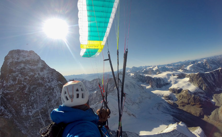 Sebastian Brutscher flies from the Matterhorn