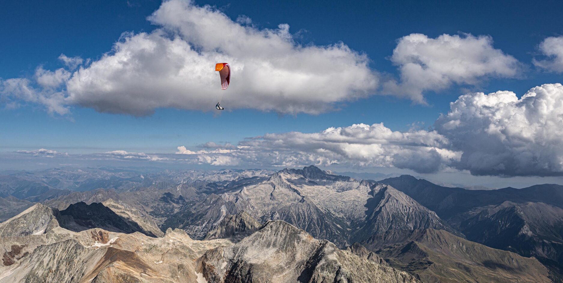Paragliding in the centre of the Pyrenees. Photo: Jerome Maupoint