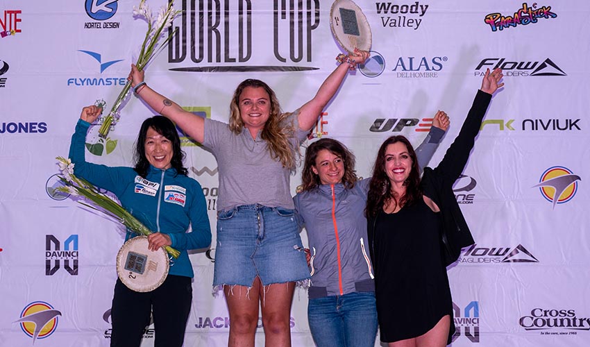 Women's PWCA Super Final Champion 2022 Constance Mettetal, with Keiko Hiraki, Elisabeth Egger and Violeta Jimenez. Photo: Nicole Holmes