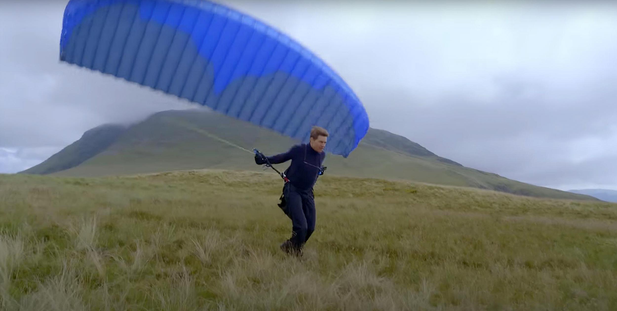 Tom Cruise launches his speed glider in the Lake District for Mission Impossible: Dead Reckoning Part 1. Photo: Mission Impossible