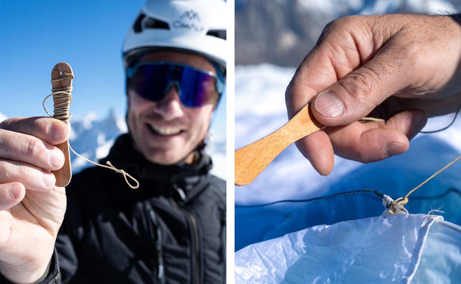 Take two or three wooden ice lolly sticks, make a small hole in the top of each, attach 35cm of thin line with a loop on the end. Larksfoot this loop through the attachment point of your A-lines; one in the middle and the other two several cells over from the centre.
