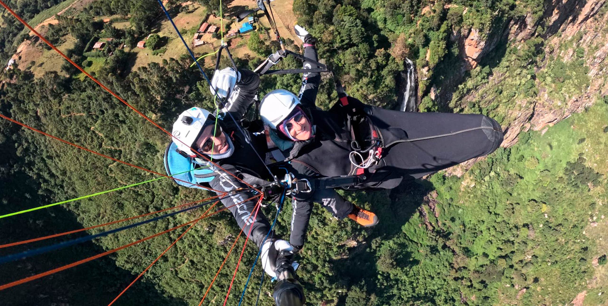 Michel and Blandine Macquet flying above the Kerio Valley, Kenya