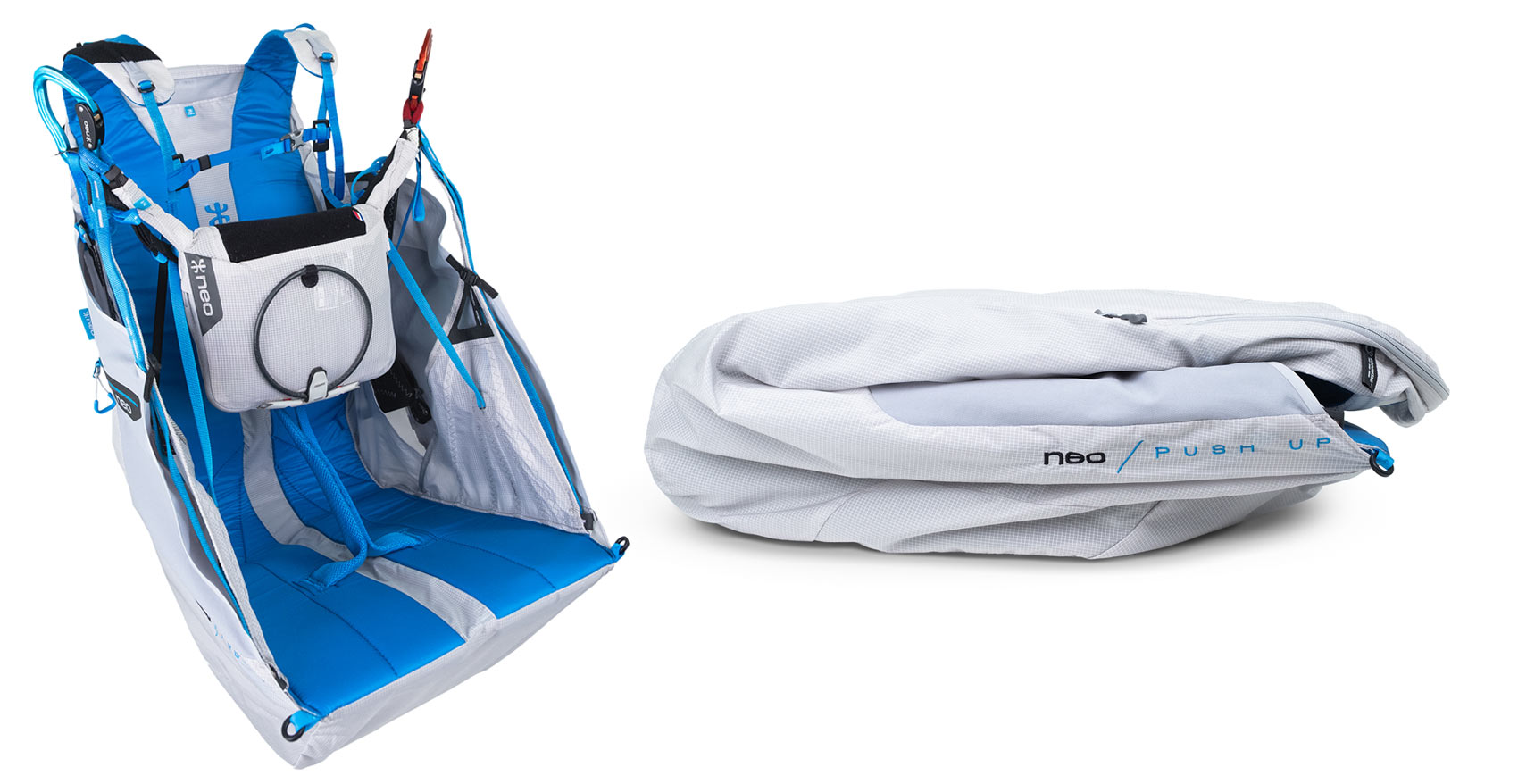 Neo Push Up harness, flight-ready and folded