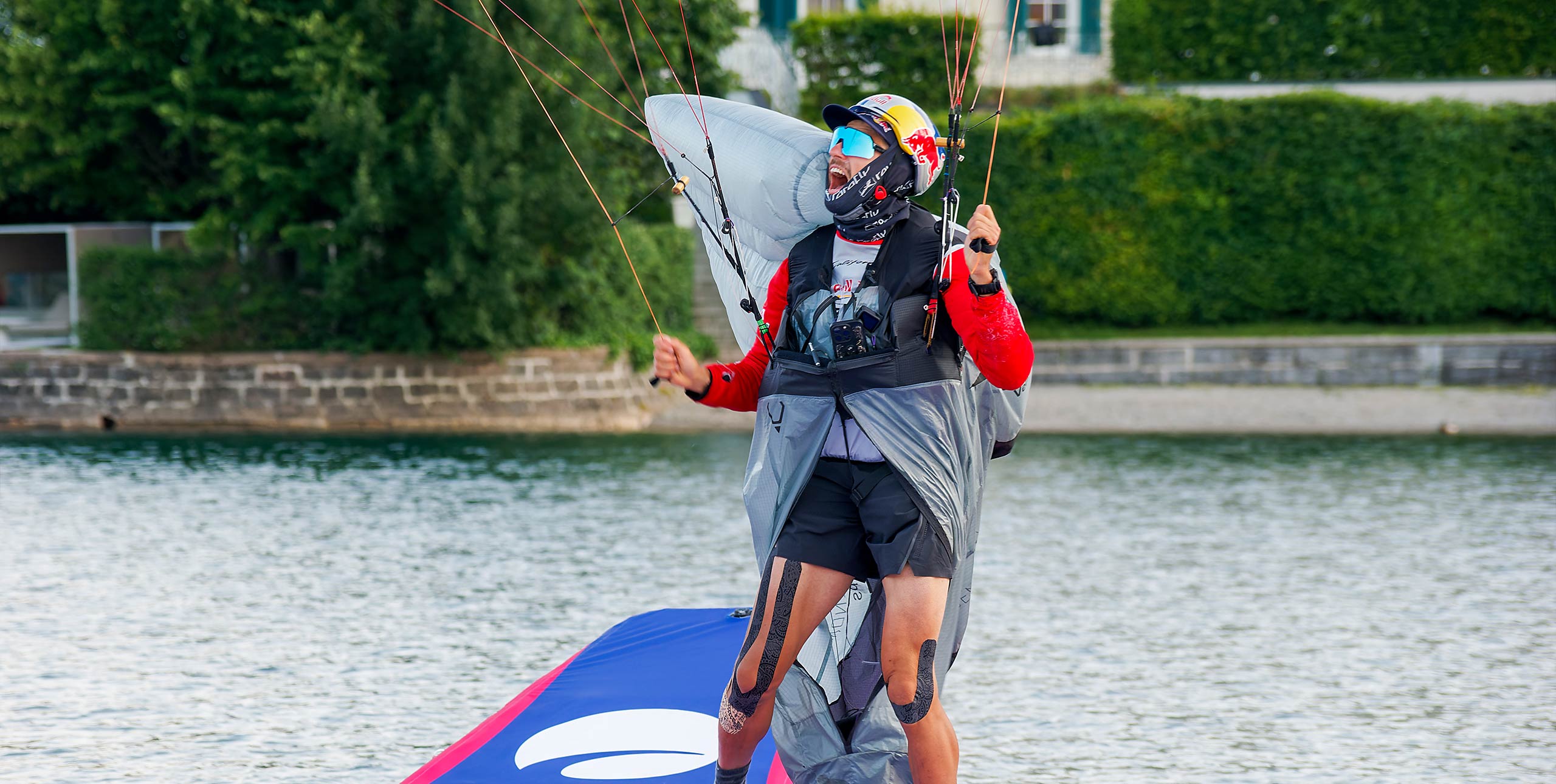 Aaron Durogati on the Red Bull X-Alps finish float