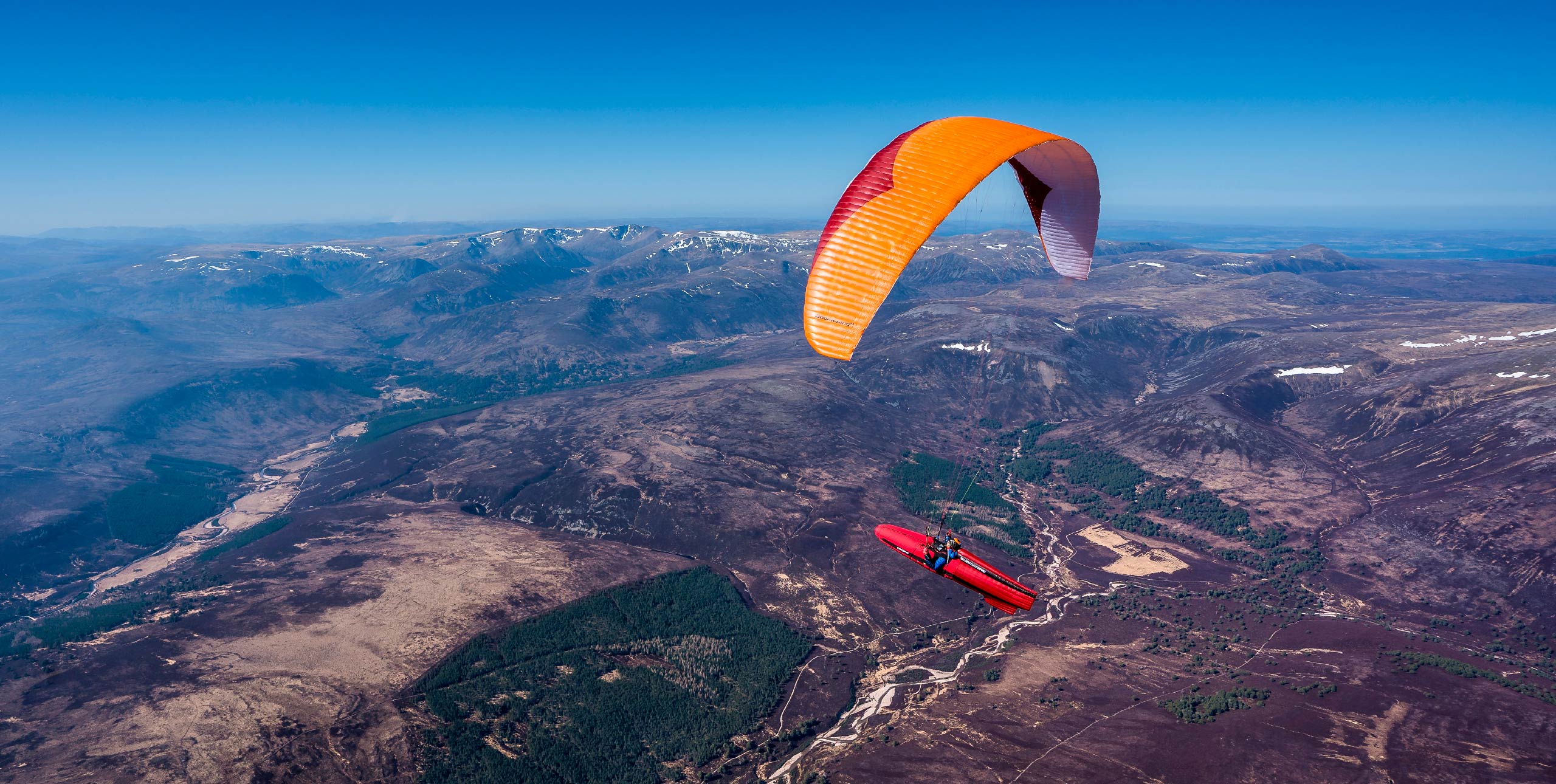 Andy Howson flying from Braemar in the heart of the Cairngorms mountains on 7 April this year. Photo: Kieran Campbell