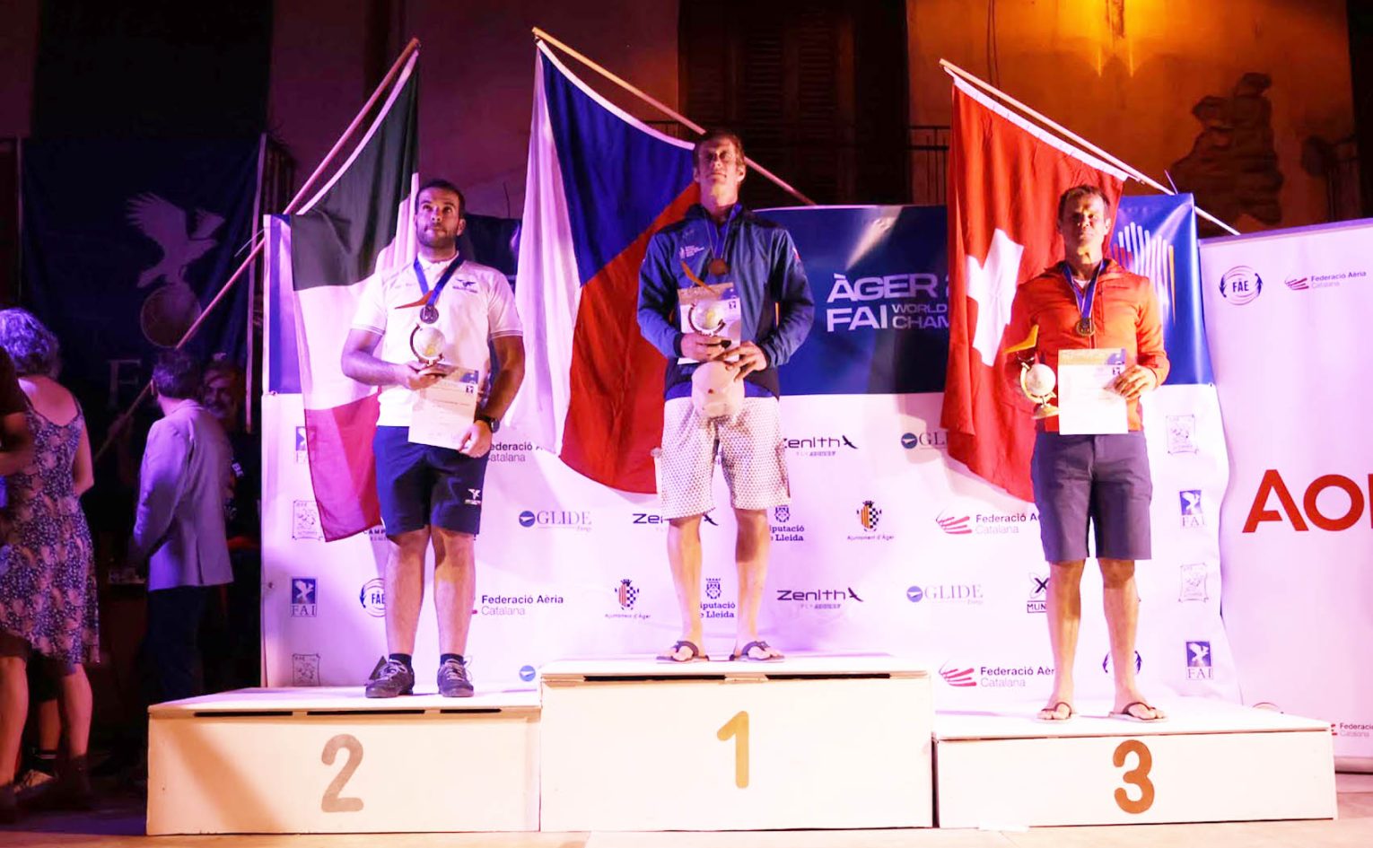 Hang Gliding World Championships winning podium, Ager, Spain. 2025. Photo: Flavio Tebaldi