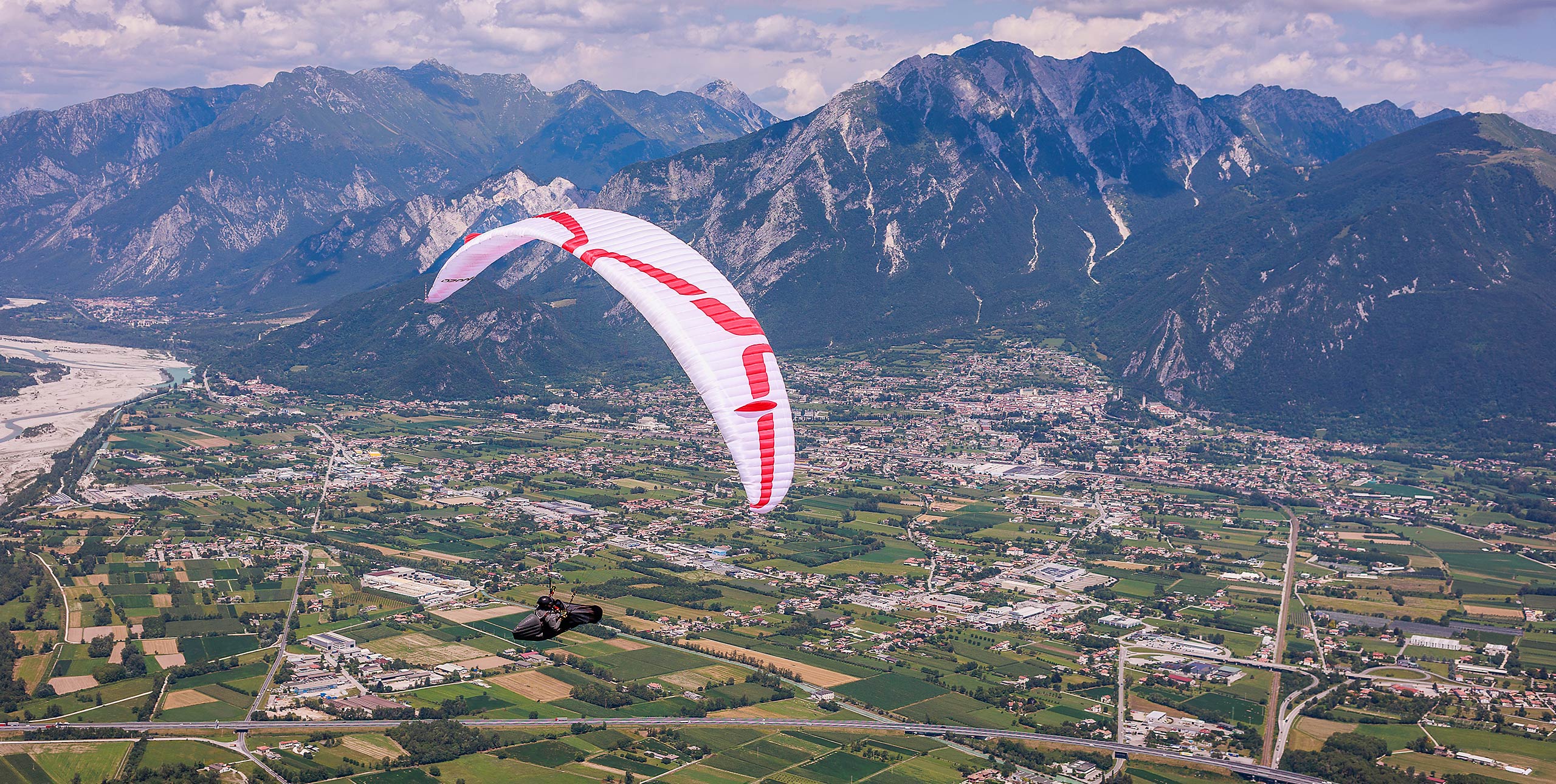 Flying on front of the town of Gemona, Italy