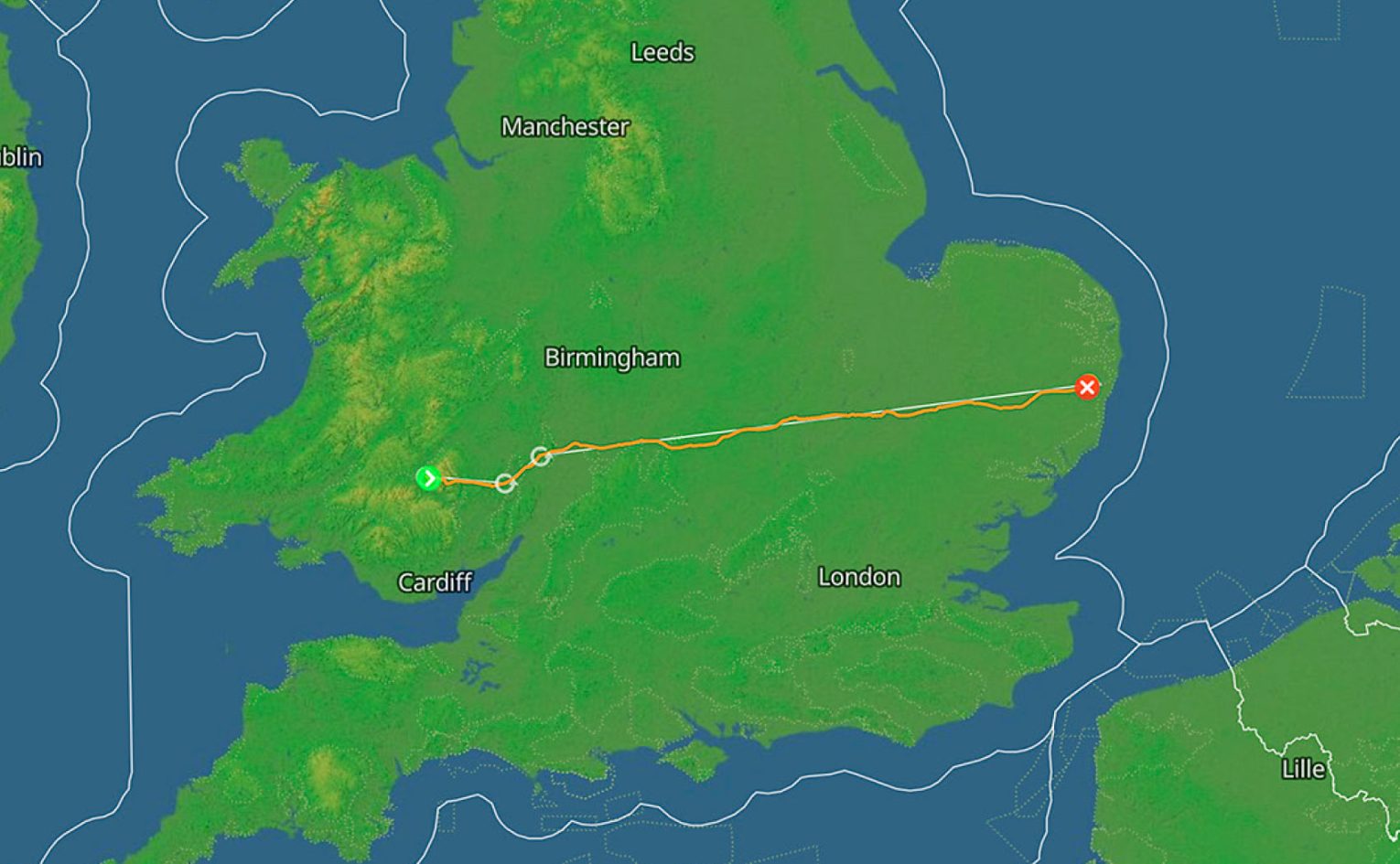Mark Watts’ UK record flight track log