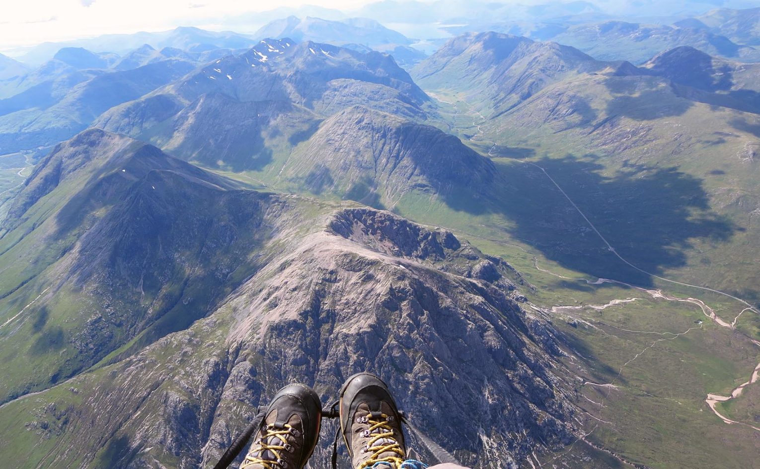 Looking down on Buchaille Etive Mor from a paraglider. Photo: Ed Ewing