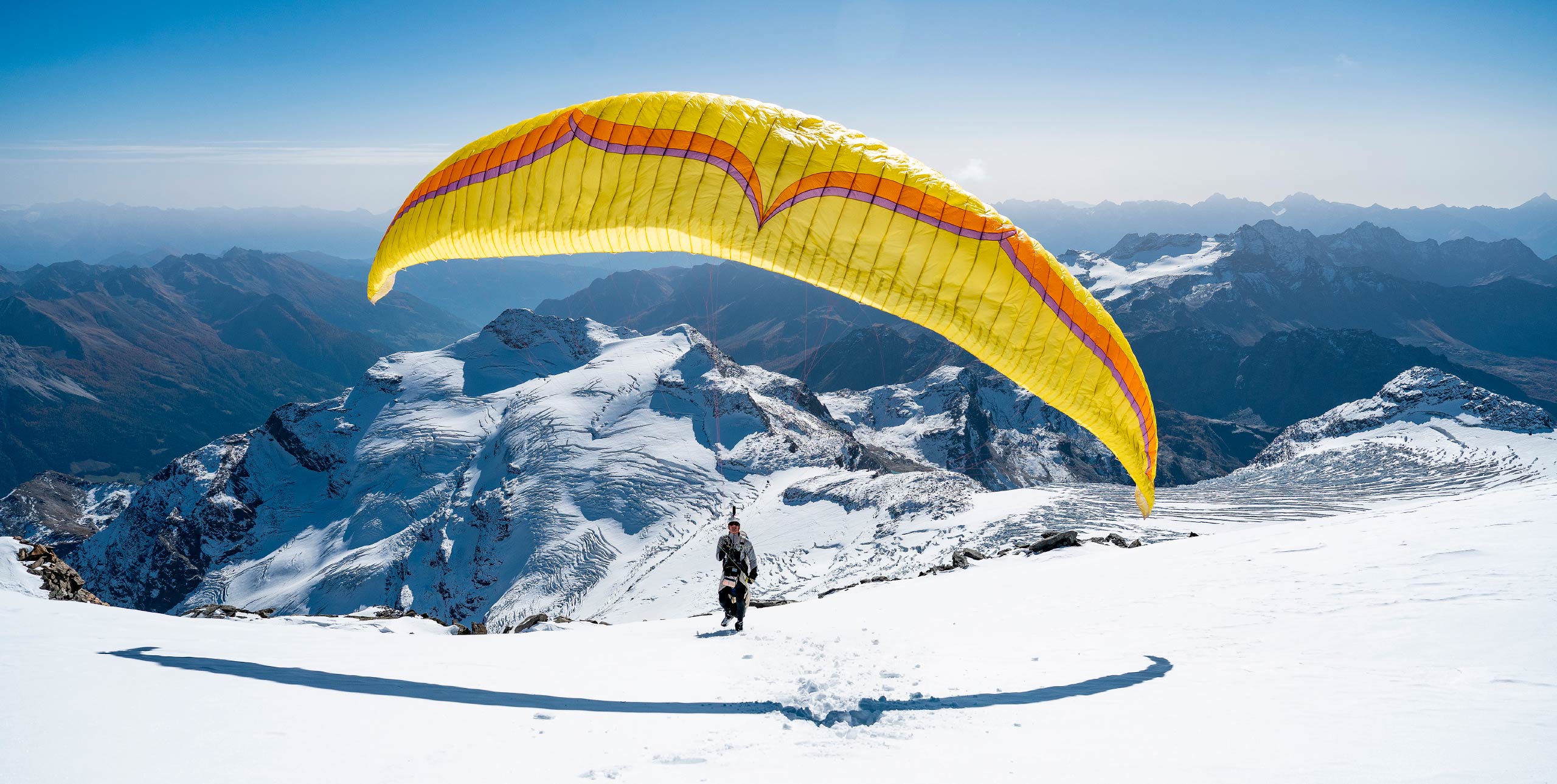 Luca Godenzi launching from the south side of Piz Palü