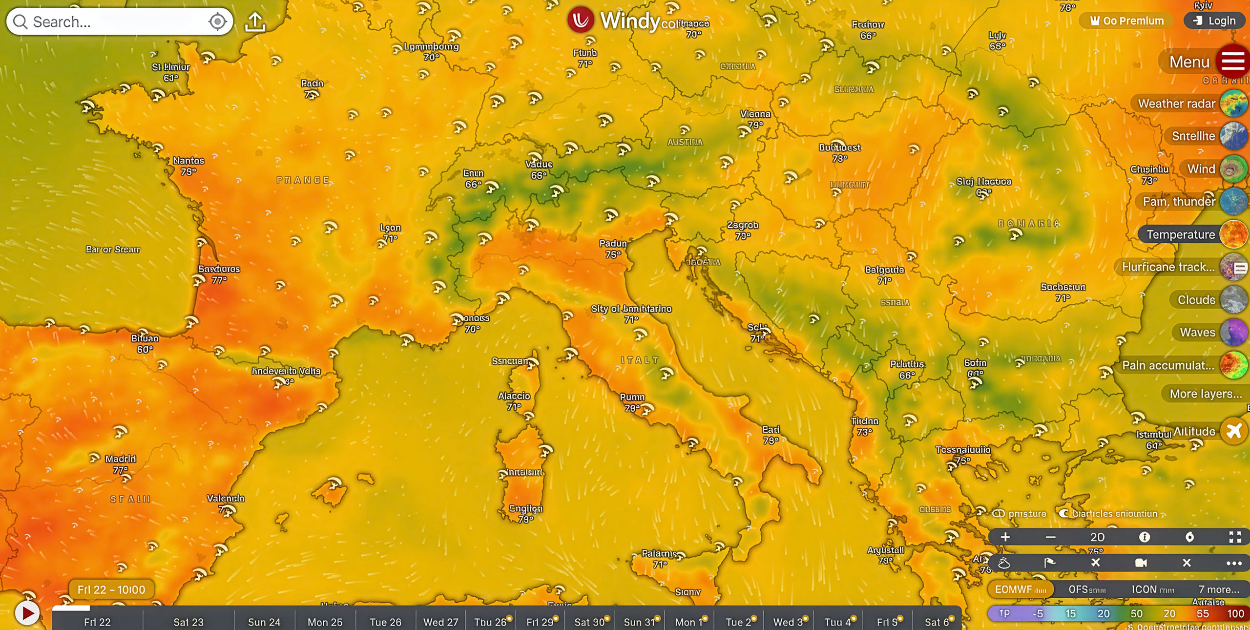 A Windy screengrab showing Europe